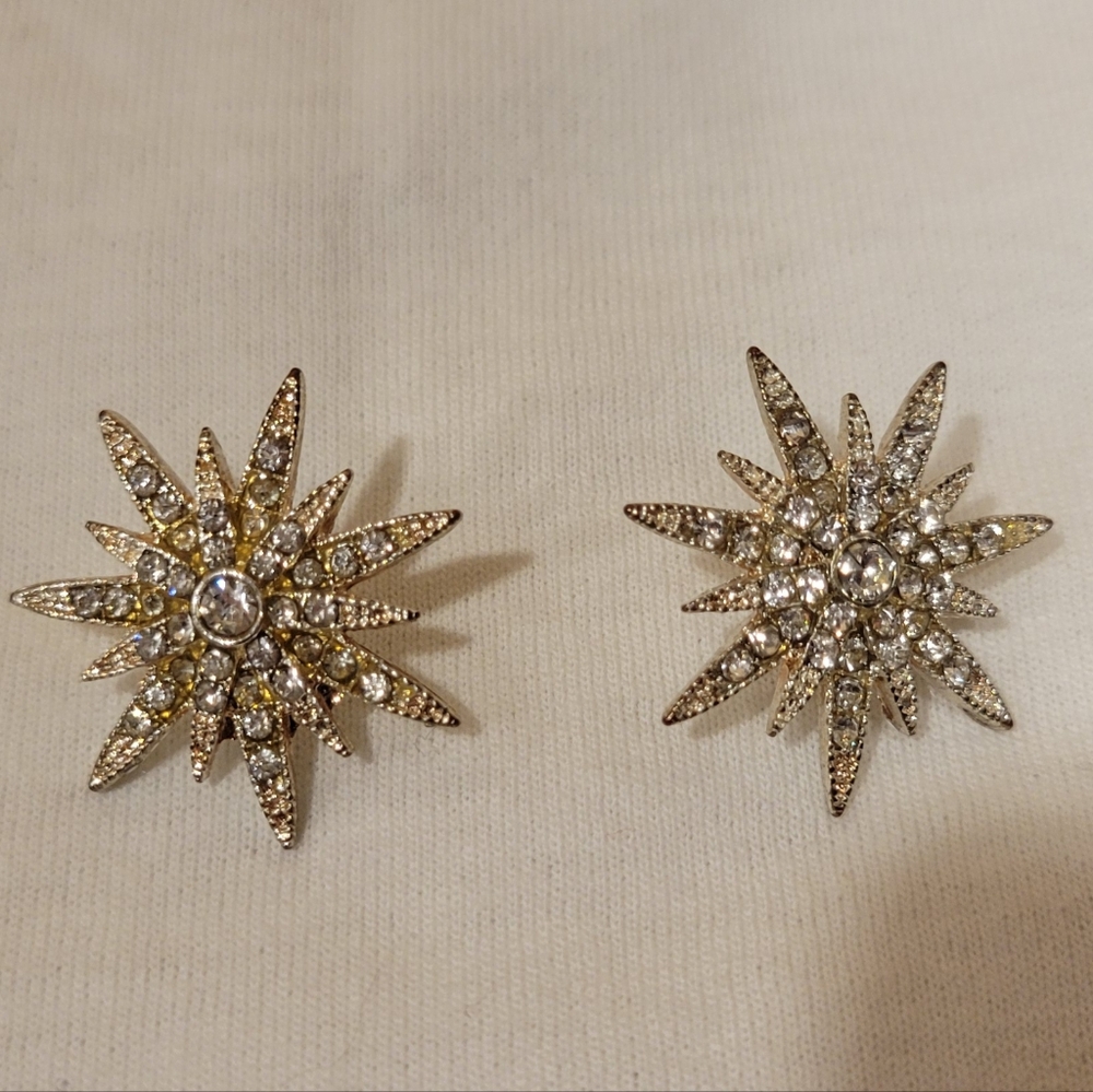 Silver Tone Starburst Stud Earrings